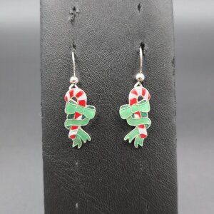 Sterling Silver Holiday Candy Cane Dangle Earrings A6703
